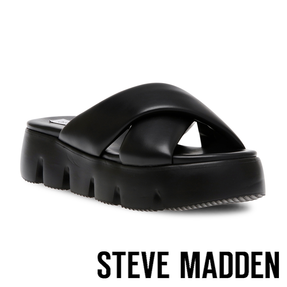 STEVE MADDEN-BROADCAST 雲朵交叉帶厚底拖鞋-黑色