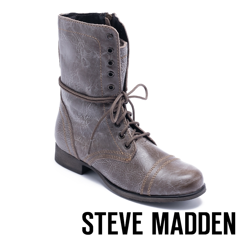 STEVE MADDEN-TROOPA 真皮綁帶中筒靴-棕色