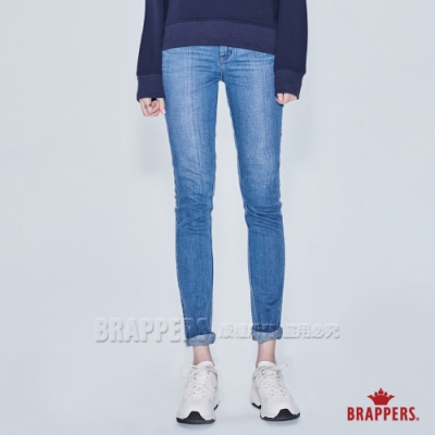 BRAPPERS 女款 新美腳ROYAL系列-中腰灰牛角刺繡窄管褲-淺藍