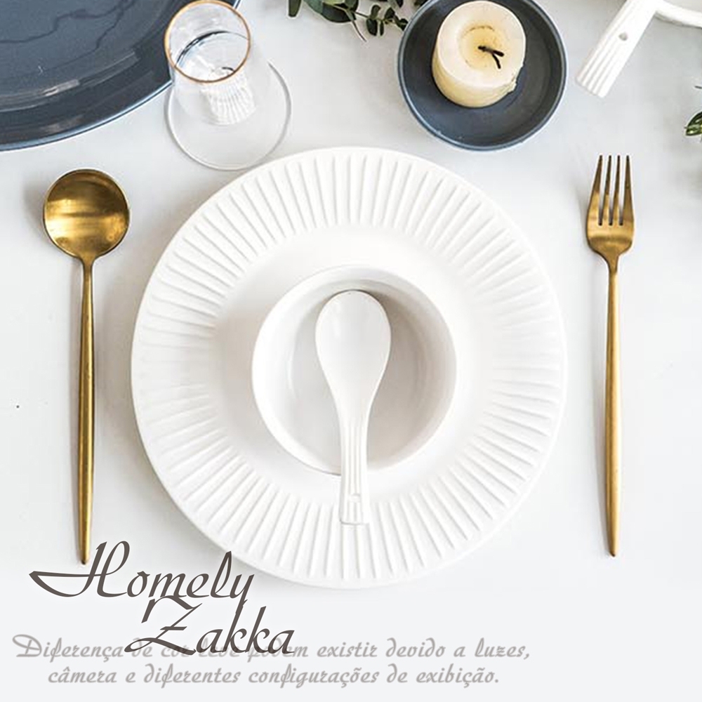 Homely Zakka 北歐創意輕奢風立體豎條紋陶瓷餐具_圓形湯盤