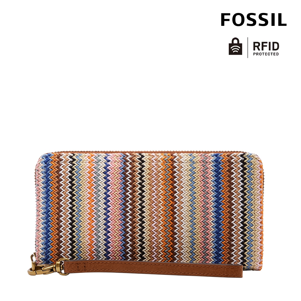 FOSSIL Logan 多層拉鍊RFID防盜長夾-多彩編織 SL8211875