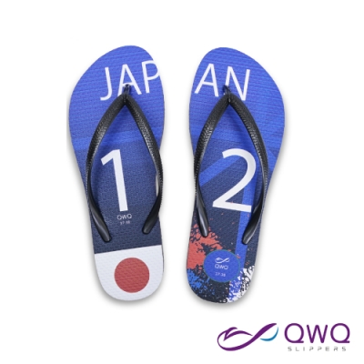 【QWQ】女款防滑夾腳人字拖鞋-海灘下雨天-經典國家世足款-Japan日本-黑(AFWC01205)