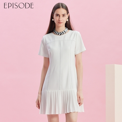 EPISODE - 氣質顯瘦百褶裙擺短袖洋裝E43731（白）