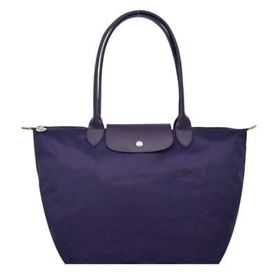 LONGCHAMP LE PLIAGE GREEN系列刺繡長把再生尼龍摺疊水餃包(大/藍莓)