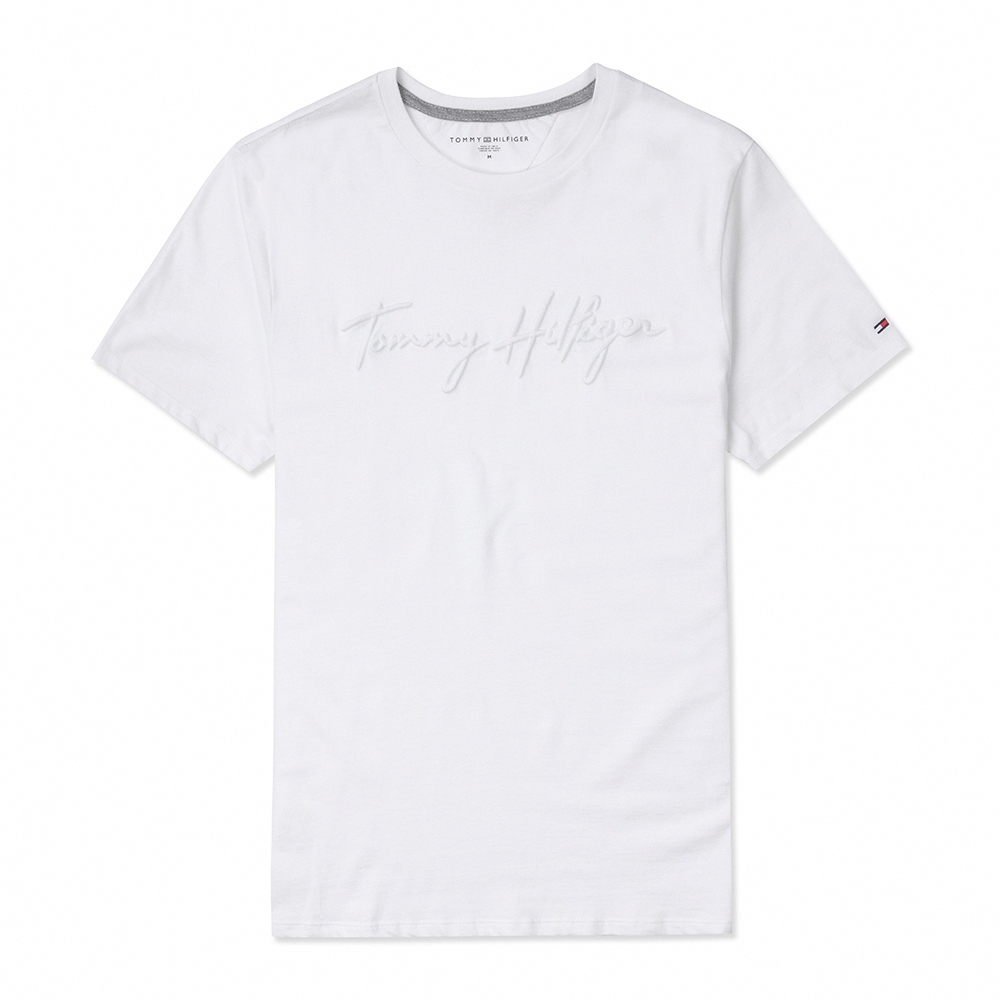 TOMMY 經典刺繡草寫文字圖案短袖T恤-白色