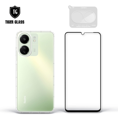 T.G MI 紅米 13C 手機保護超值3件組(透明空壓殼+鋼化膜+鏡頭貼)