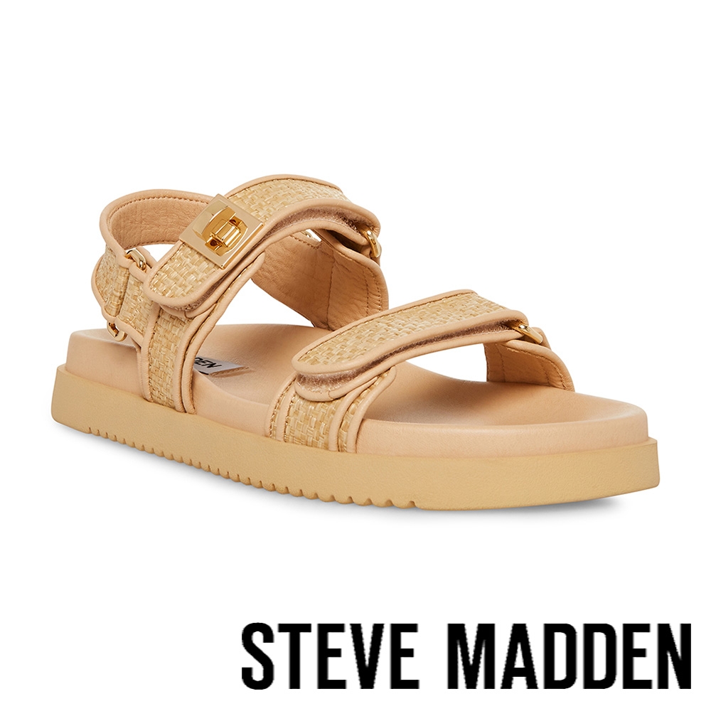 STEVE MADDEN-MONA 竹編雙帶厚底涼鞋-卡其色