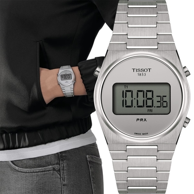 TISSOT 天梭 官方授權 PRX Digital 數位石英手錶 迎春好禮-35mm T1372631103000