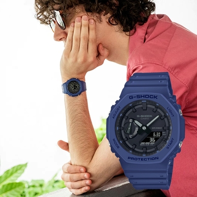 CASIO 卡西歐 G-SHOCK 農家橡樹 耐衝擊八角雙顯電子錶 送禮首選-藍 GA-2100-2A