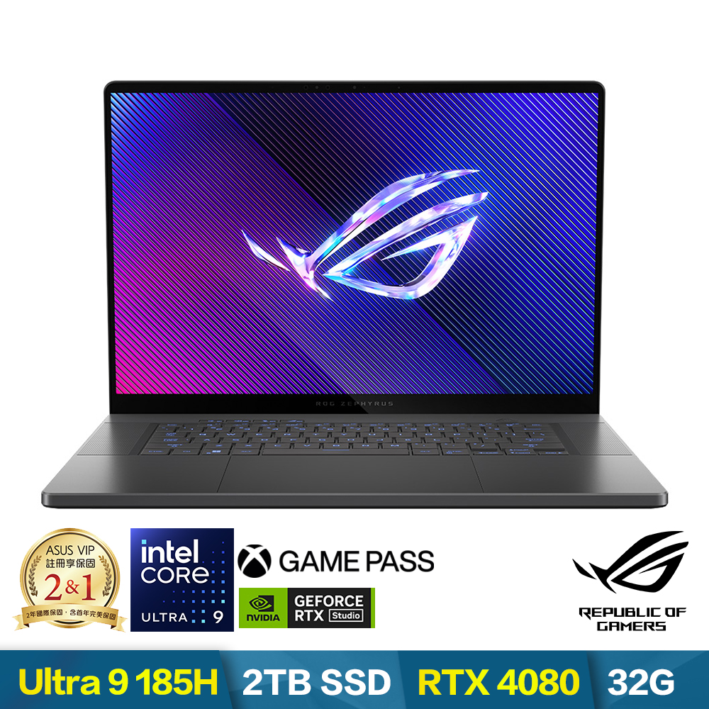 ASUS GU605MZ 16吋電競筆電 (Ultra 9-185H/RTX4080/32G/2TB/日蝕灰/有燈效/ROG Zephyrus G16)