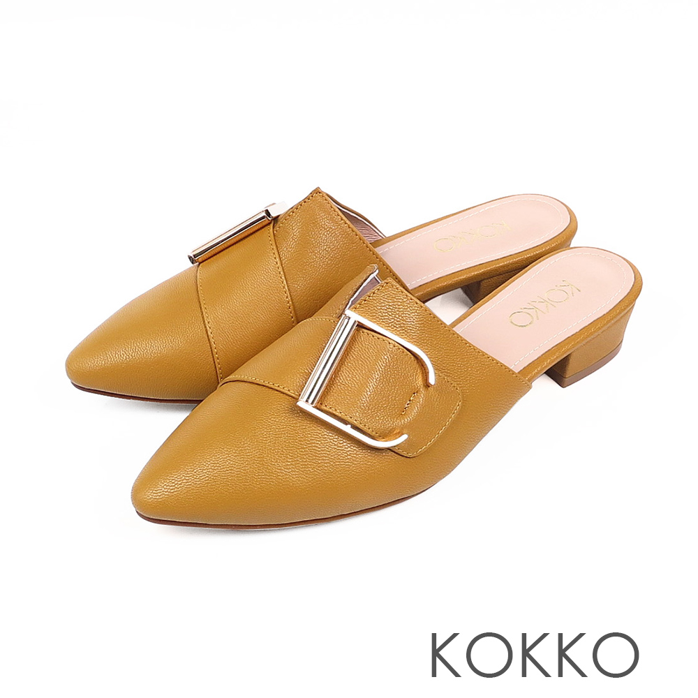 KOKKO時髦做自己尖頭穆勒羊皮平底鞋芒果黃
