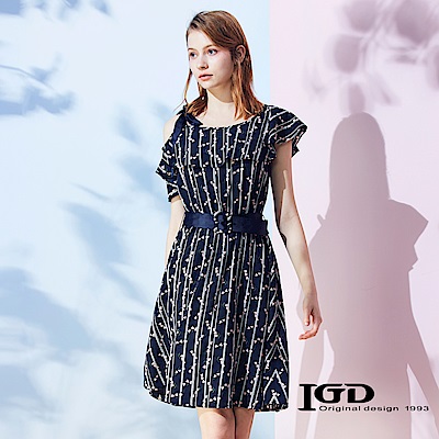 IGD英格麗 花卉包釦綁帶洋裝