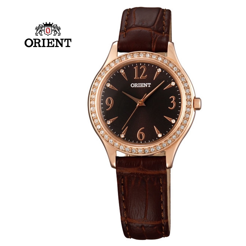 ORIENT 東方錶 DRESS系列時尚晶亮珍珠貝石英錶皮帶款咖啡色FQC10004T-30.3mm