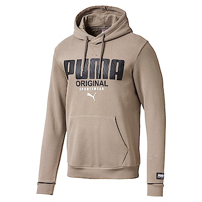 PUMA-男性基本系列運動風長厚連帽T恤-大地棕-歐規