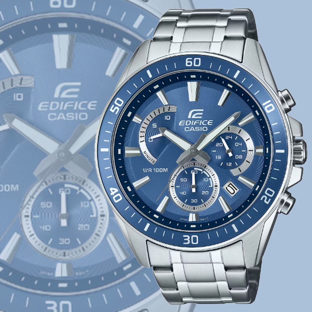 CASIO 卡西歐 EDIFICE 大膽精緻 經典大錶殼運動風腕錶-藍 EFR-552D-2AV 防水100米