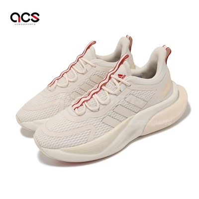 adidas 慢跑鞋 AlphaBounce+ 女鞋 米白 紅 回彈 支撐 路跑 訓練 多功能 運動鞋 愛迪達 ID8626