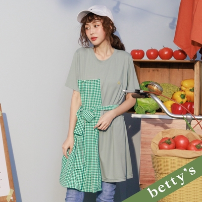 betty’s貝蒂思 格紋拼接打摺長版上衣(綠色)