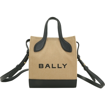 BALLY Bar Keep On Ns Mini 帆布拼牛皮直式肩背/手提托特包(駝色)