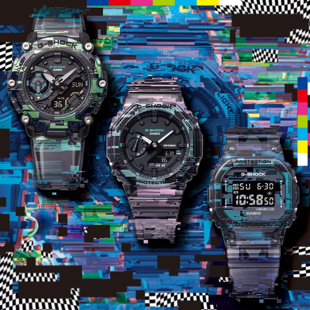 CASIO卡西歐G-SHOCK 農家橡樹八角形雙顯錶GA-2100NN-1A 數位雜訊意象