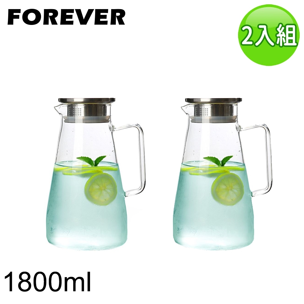 日本FOREVER 耐熱玻璃把手水壺1800ML-2入組