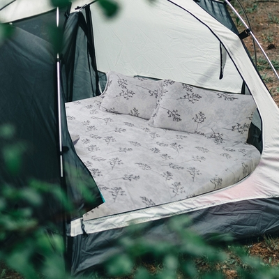 BUHO 露營專用極柔暖法蘭絨充氣床墊床包XL-290x200cm不含枕套(慵月詩弄-淺灰)