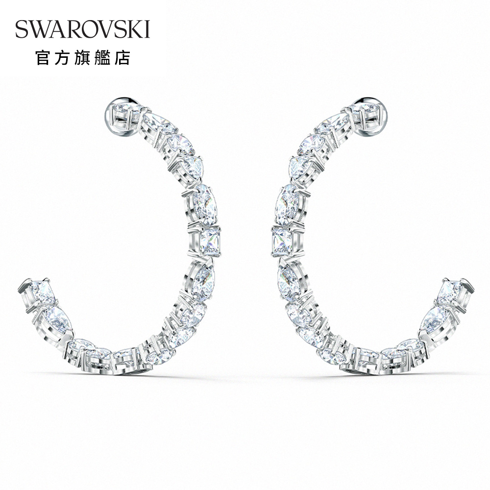 SWAROVSKI 施華洛世奇 Tennis Deluxe 白金色時尚閃耀穿孔耳環