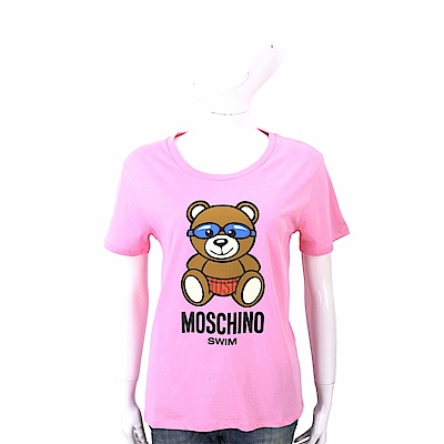 MOSCHINO Swim 泳鏡泰迪熊寶寶粉色棉質T恤(合身版)