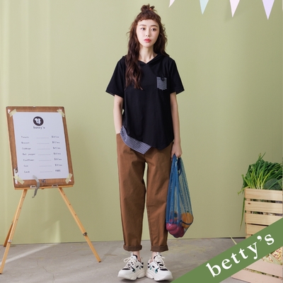 betty’s貝蒂思 腰頭口袋拼色寬管褲(咖啡色)