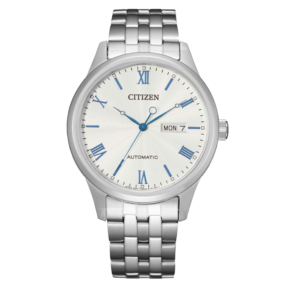 CITIZEN Mechanical時尚機械日期腕錶-銀X藍(NH7501-85A)40mm