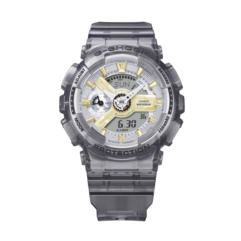 CASIO卡西歐 G-SHOCK 金屬光澤 半透明時尚 晶透灰 雙顯系列 GMA-S110GS-8A_45.9mm