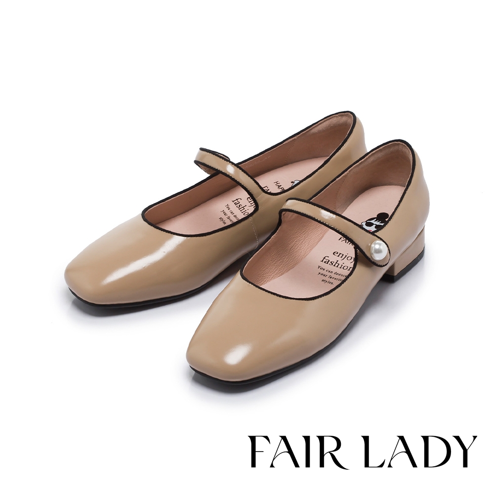 FAIR LADY 日本京都聯名 HAPPYFACE 經典滾邊珍珠釦瑪莉珍鞋 可可棕(5B2824)