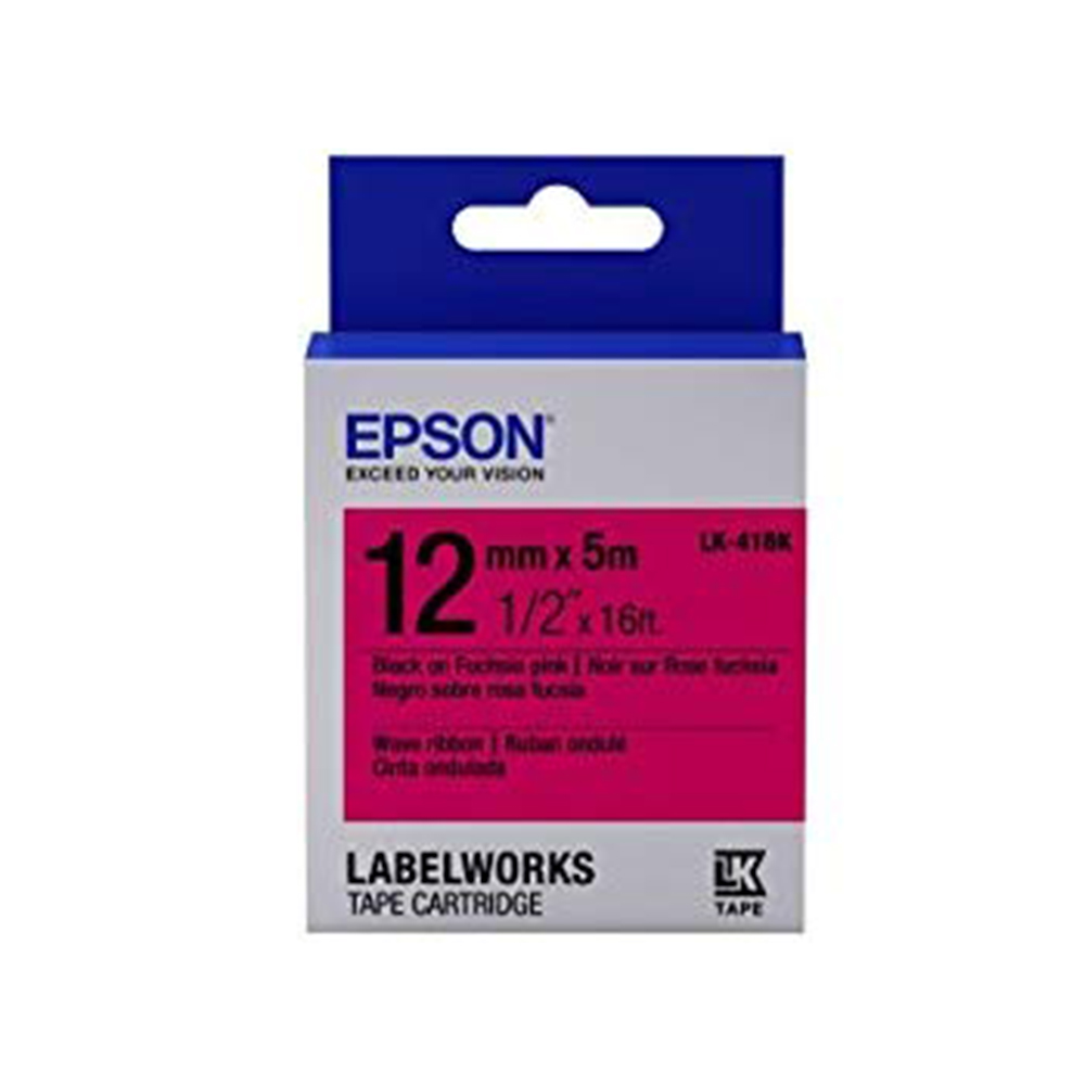 EPSON LK-41BK 蕾絲緞帶系列粉紅底黑字標籤帶