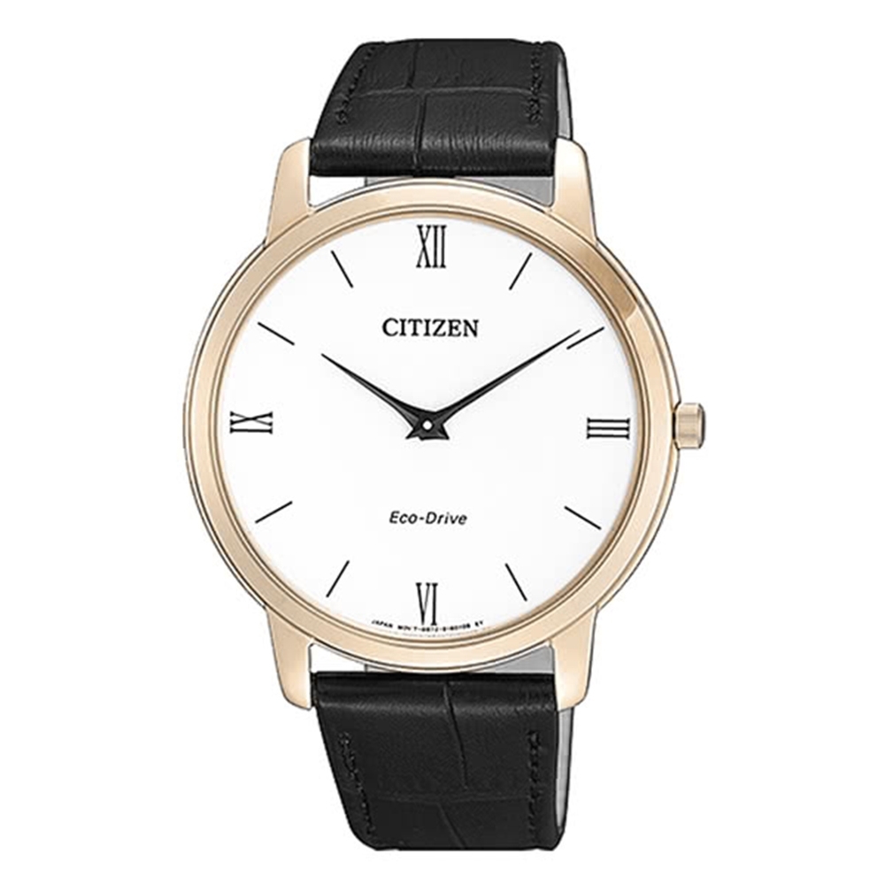 CITIZEN 星辰GENT'S光動能極簡羅馬小牛皮革腕錶-黑(AR1133-23A)