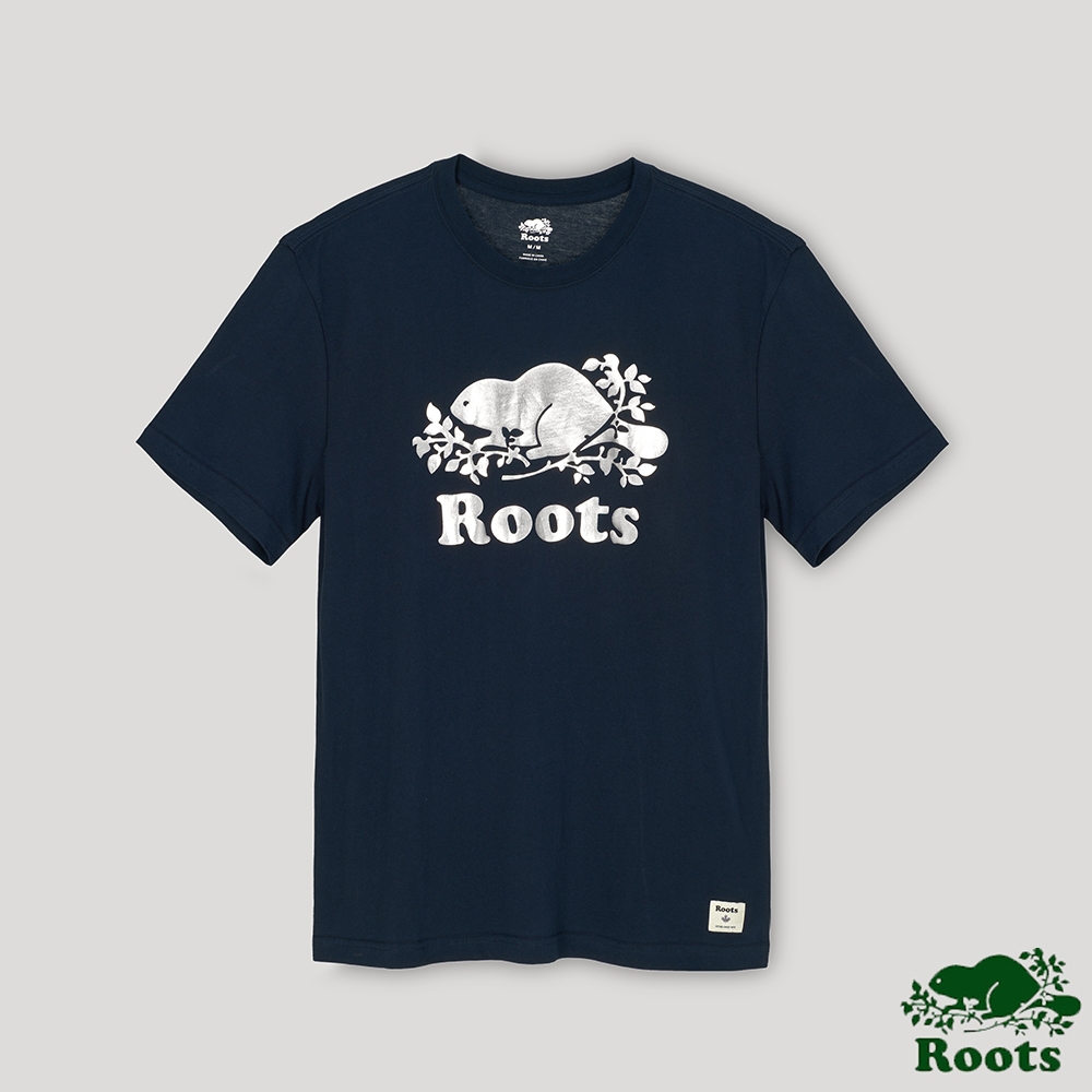 Roots 男裝- 激光海狸LOGO短袖T恤-藍色