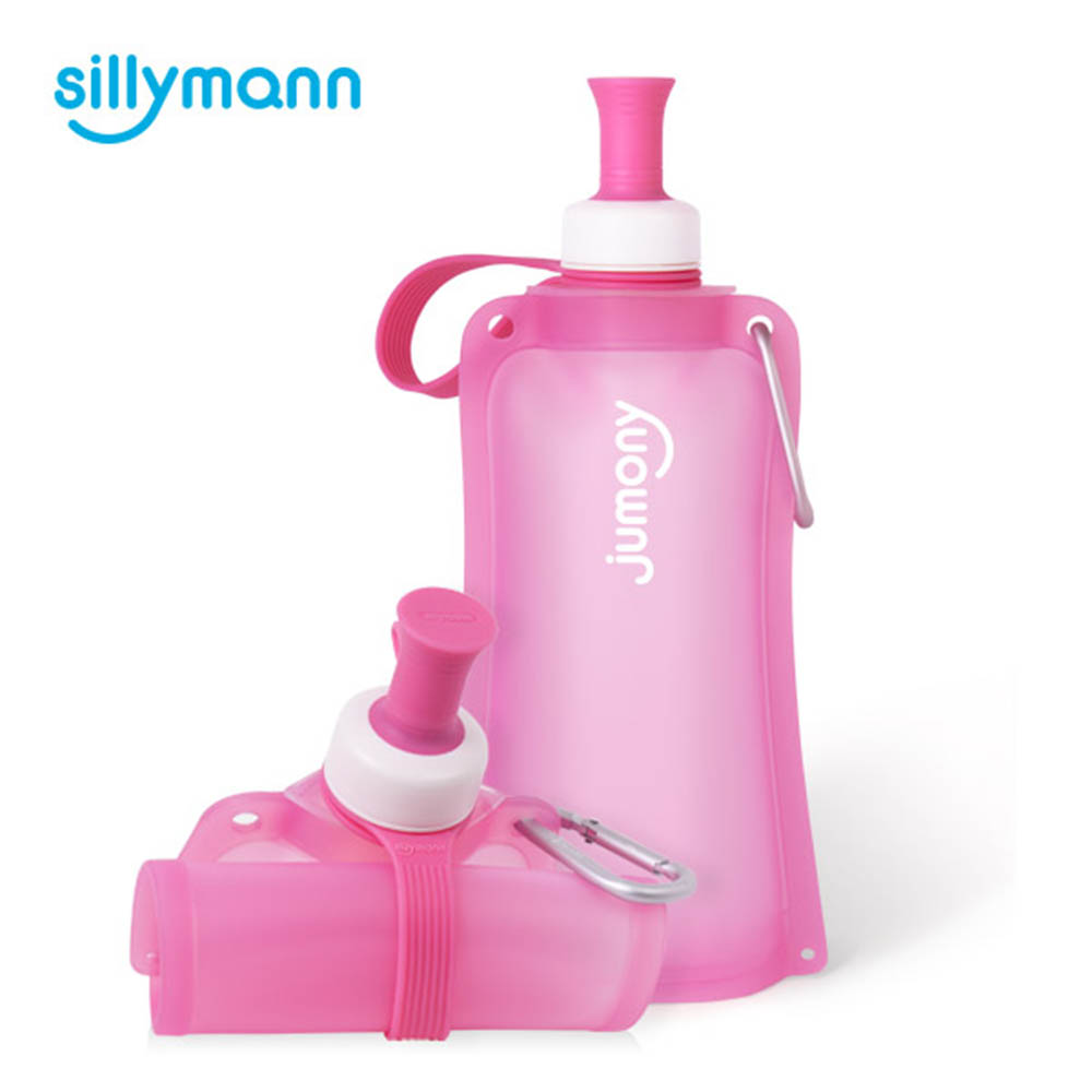 韓國sillymann-簡約便攜捲式鉑金矽膠水瓶-550ml-甜心粉