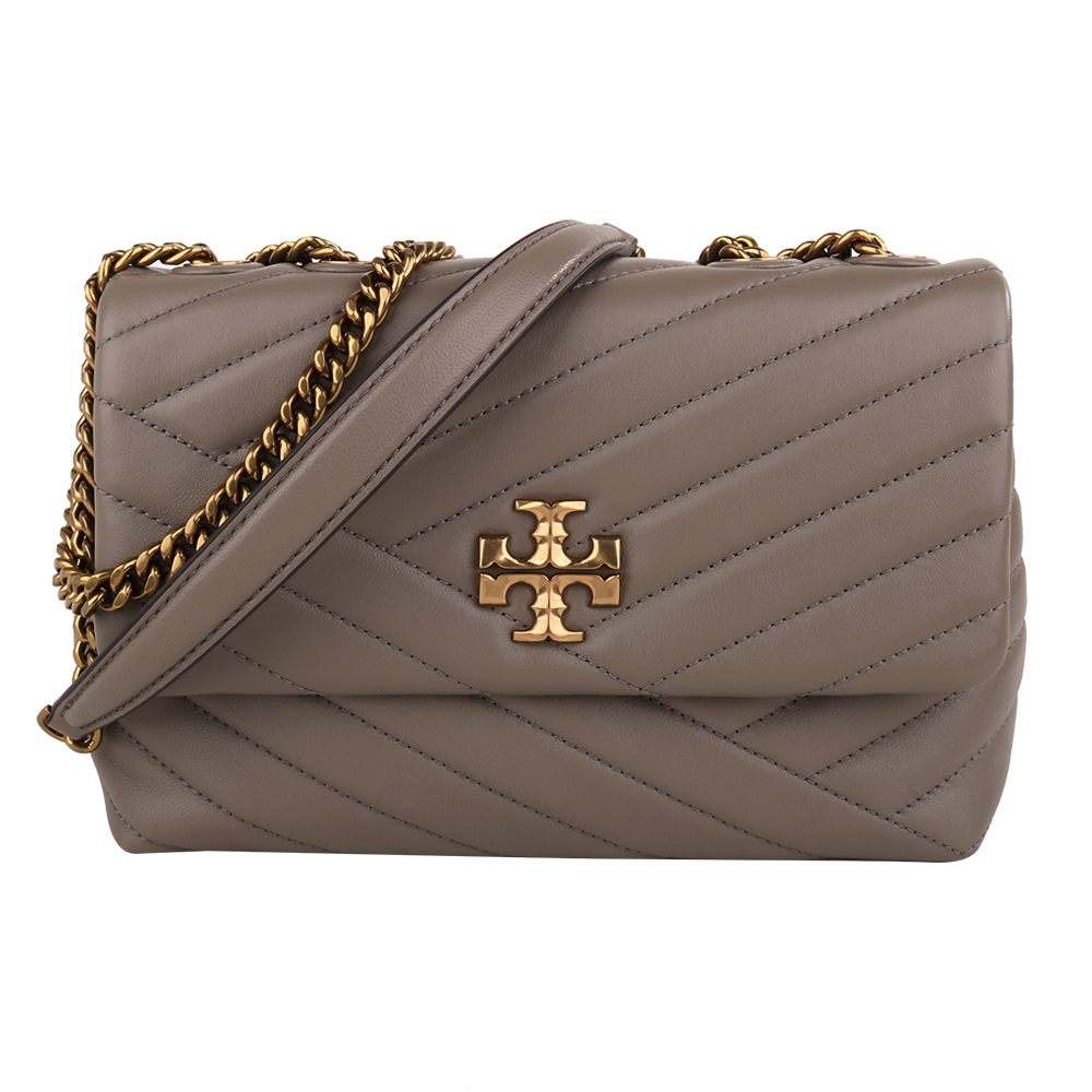 TORY BURCH Kira TB LOGO 縫衍斜紋皮革肩斜背包(杏色)