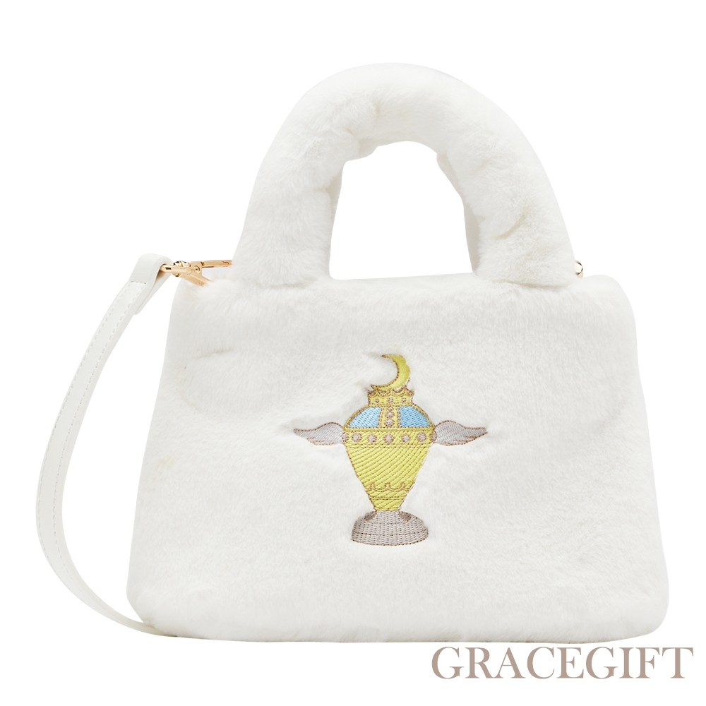 【Grace Gift】美少女戰士Crystal電繡聖杯變身器毛毛手提斜背包 白