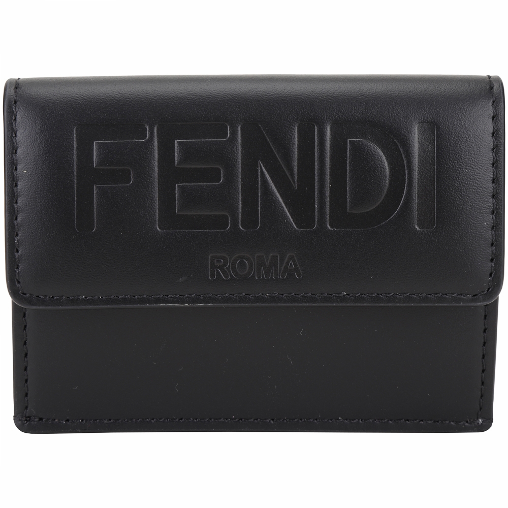 FENDI Roma 字母烙印小牛皮釦式短夾(黑色)