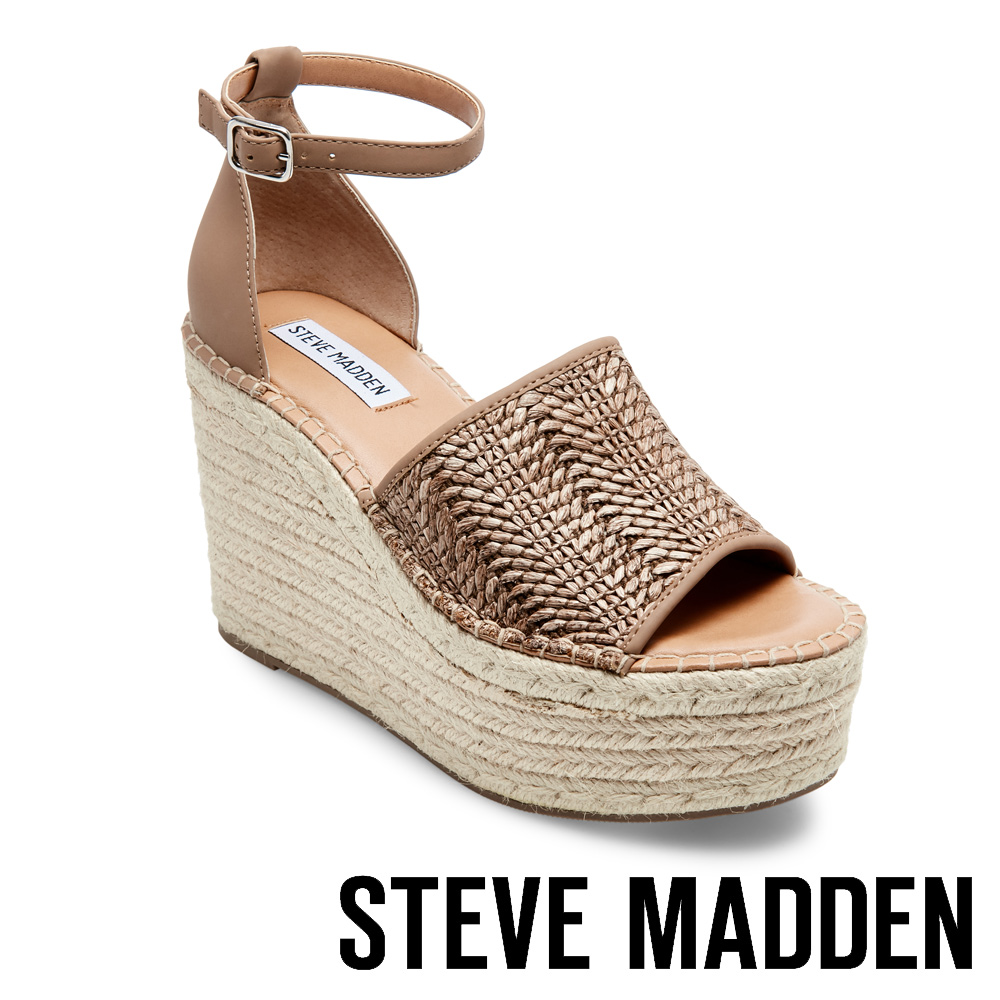 STEVE MADDEN-SWAY 悠閒度假草編楔型涼鞋-紋棕