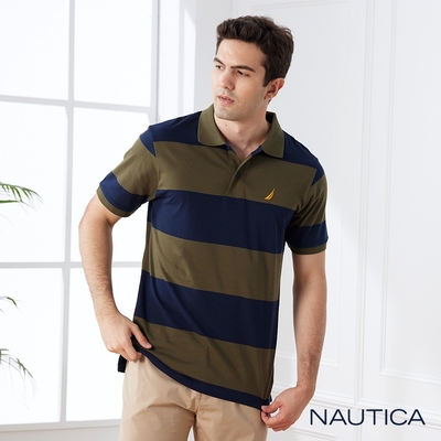 Nautica 男裝 純棉條紋休閒短袖POLO衫-藍綠