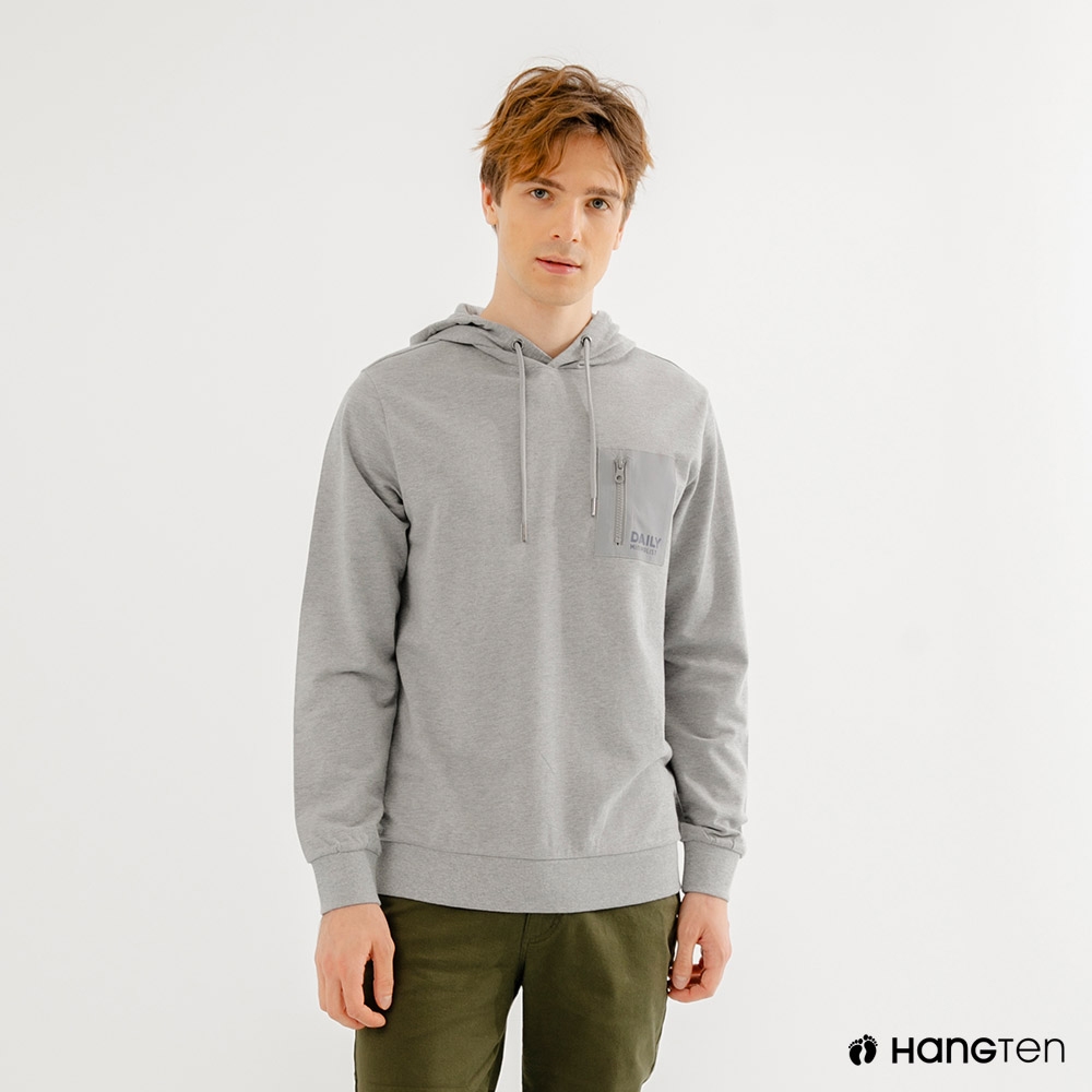 Hang Ten-男裝-左胸拉鍊貼袋連帽T恤-灰色 product image 1