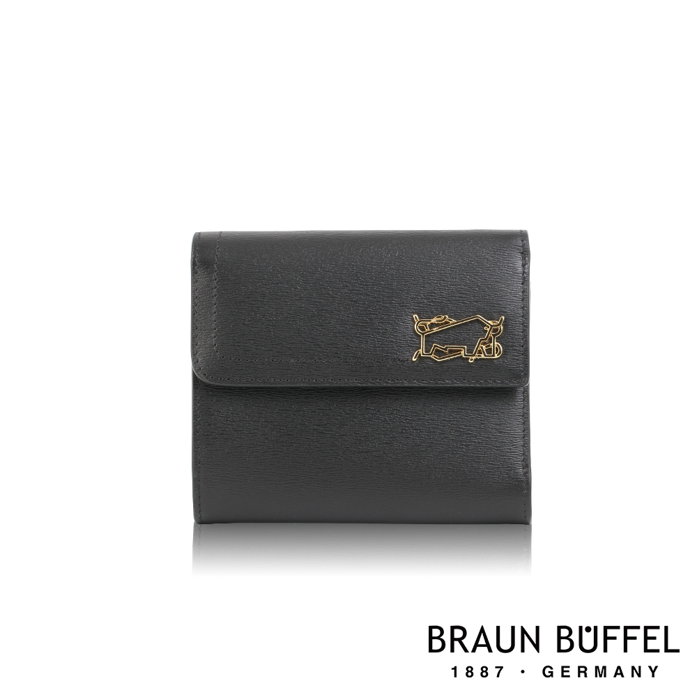 【BRAUN BUFFEL 德國小金牛】台灣總代理 索內特 9卡三折短夾-黑色/BF684-414-BK