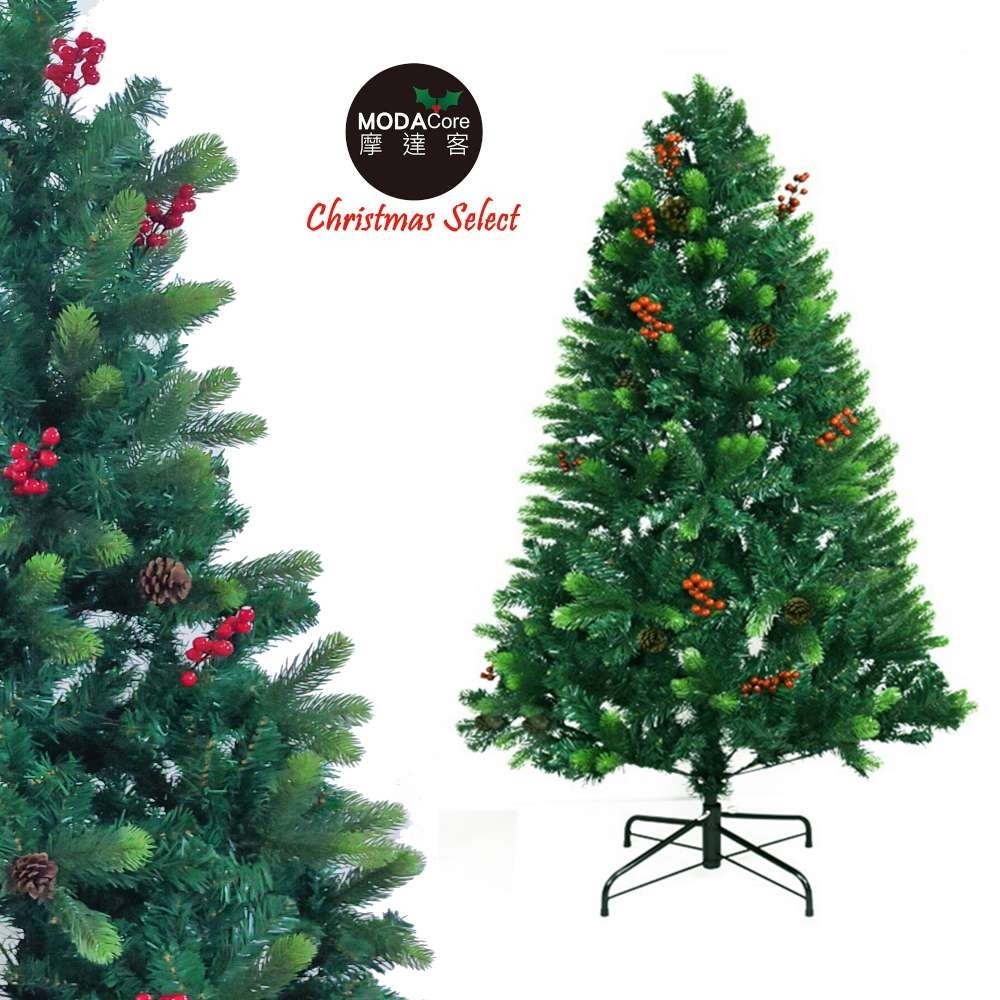 摩達客耶誕-5呎/5尺(150cm)PVC葉混松針葉紅果松果裝飾聖誕樹(不含燈)
