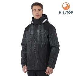 HILLTOP山頂鳥 GORE-TEX 單件式印花防水透氣短大衣（可銜接內件） 男款 黑線條｜PH22XM07ECAZ