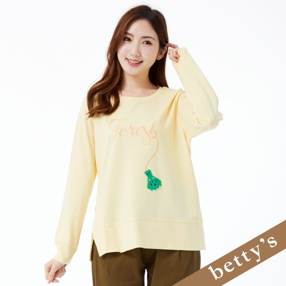 betty’s貝蒂思　繡字下擺開衩圓領T-shirt(黃色) (黃色)