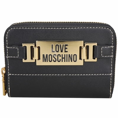 LOVE MOSCHINO 金牌字母標誌明線卡片夾/零錢包(黑色)