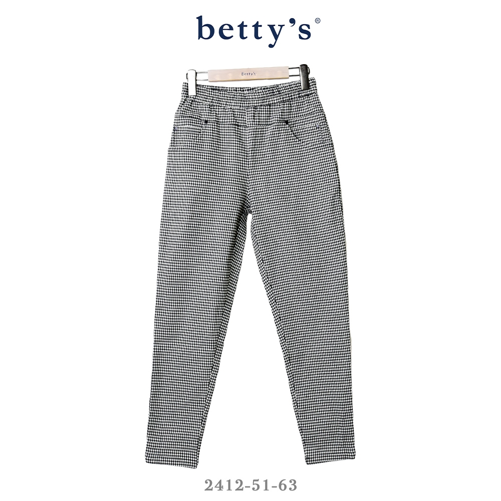 betty’s專櫃款   文青細格紋彈性九分褲(黑色)