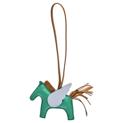 HERMES RODEO飛馬造型小羊皮鑰匙圈/吊飾(迷你-草綠/棕