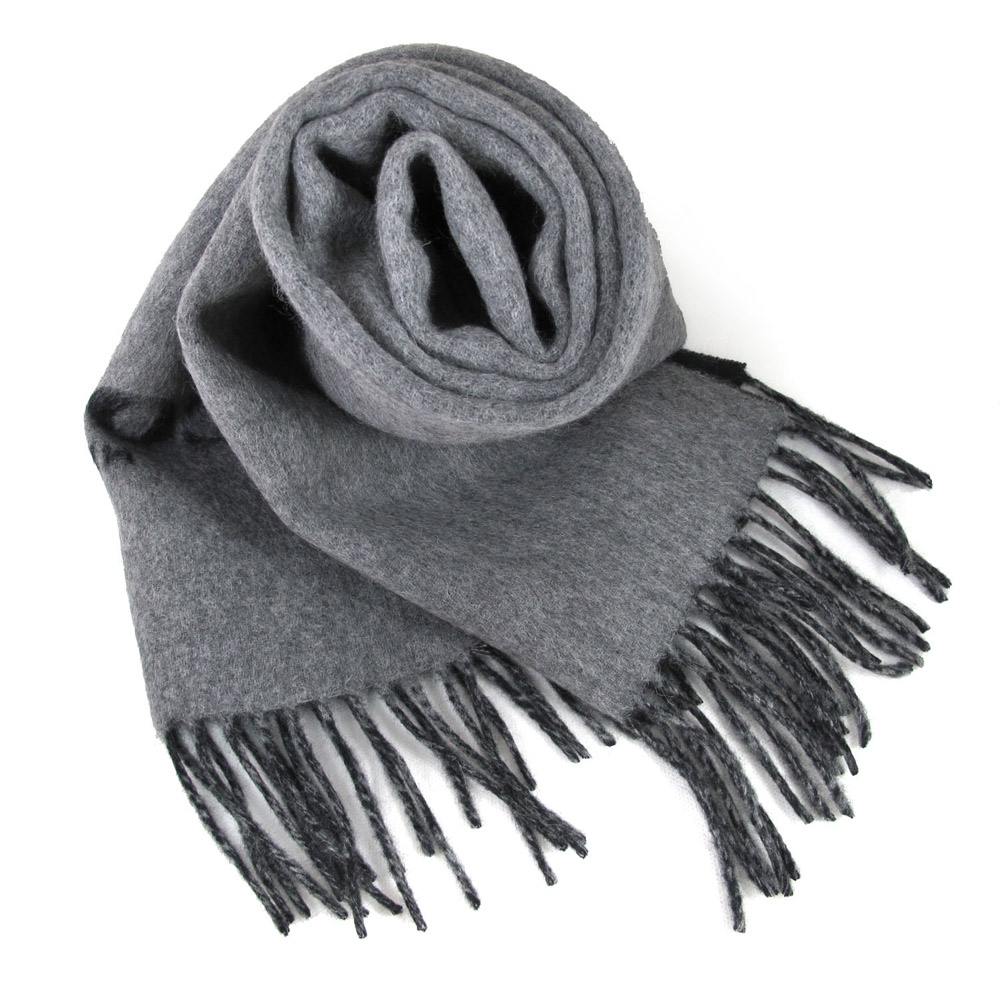 COACH 品牌大Logo黑灰雙色羊毛流蘇圍巾(183x31cm)