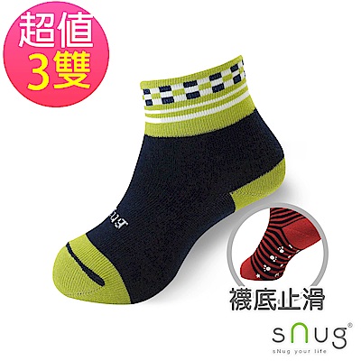 SNUG 可愛舒適無痕止滑除臭童襪-方塊綠(3入組)